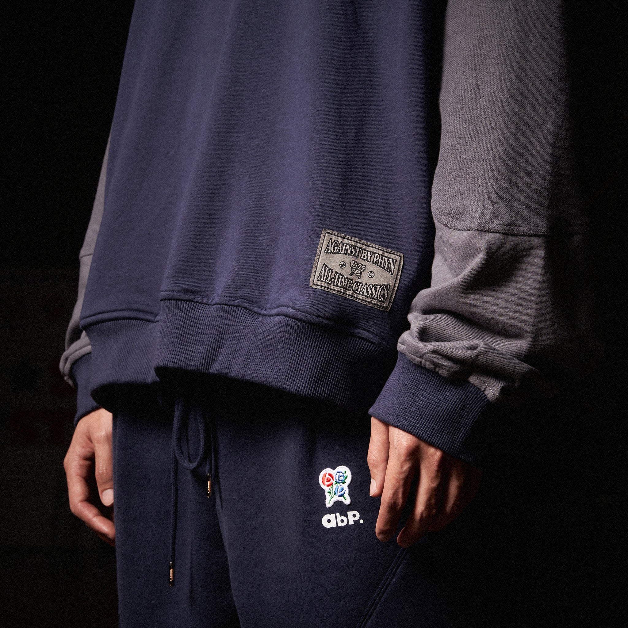 Against Lab | abp. Double Hood Hoodie Navy/Grey !