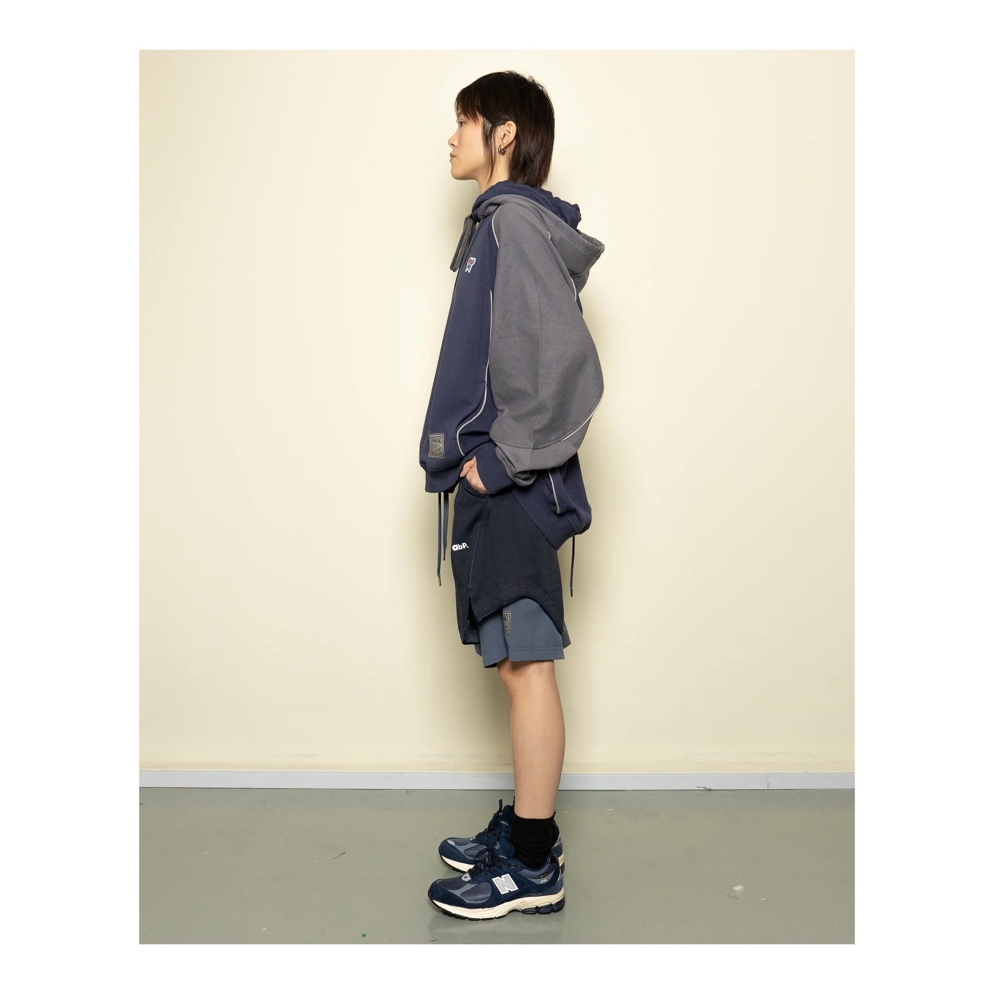 Against Lab | abp. Double Hood Hoodie Navy/Grey !