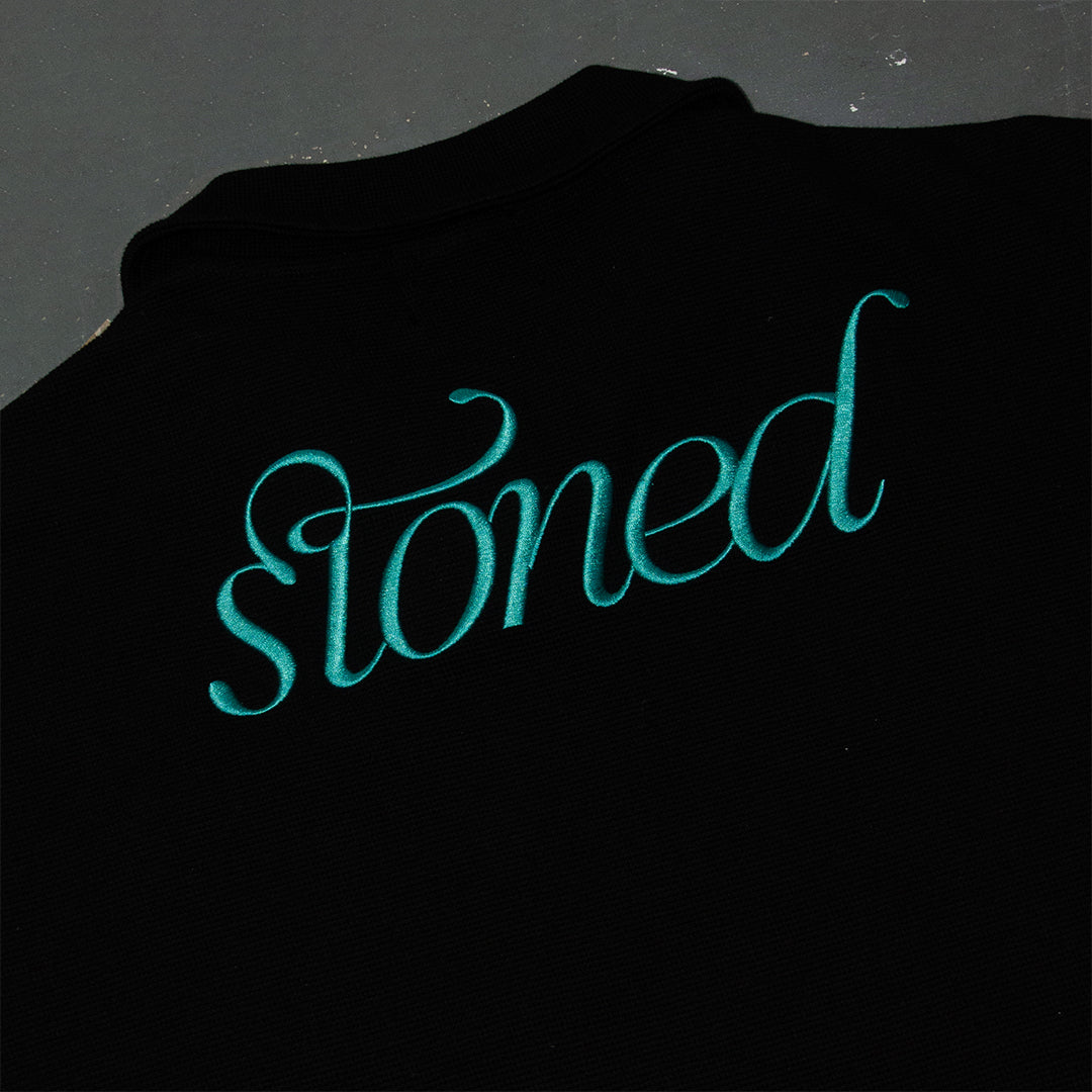 Stoned | Blessed Waffle Open Collar Tee Black