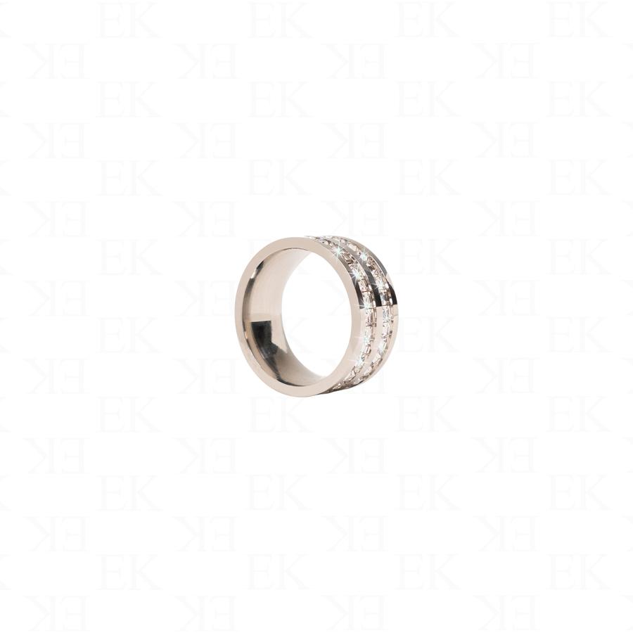 Double Iced Out Band Ring Silver