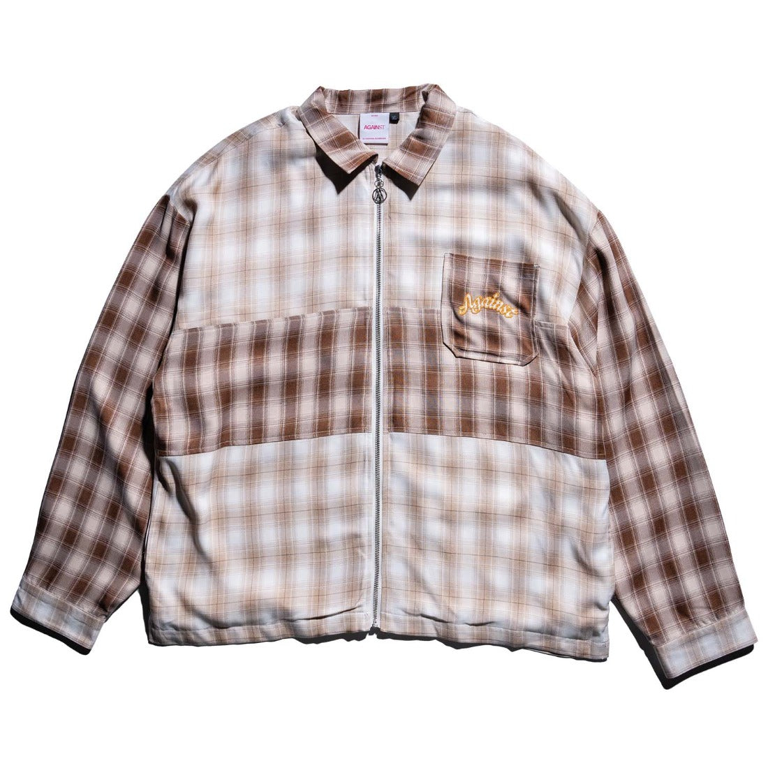 Against Lab | Mixed Fannel Zip Up Shirt Brown