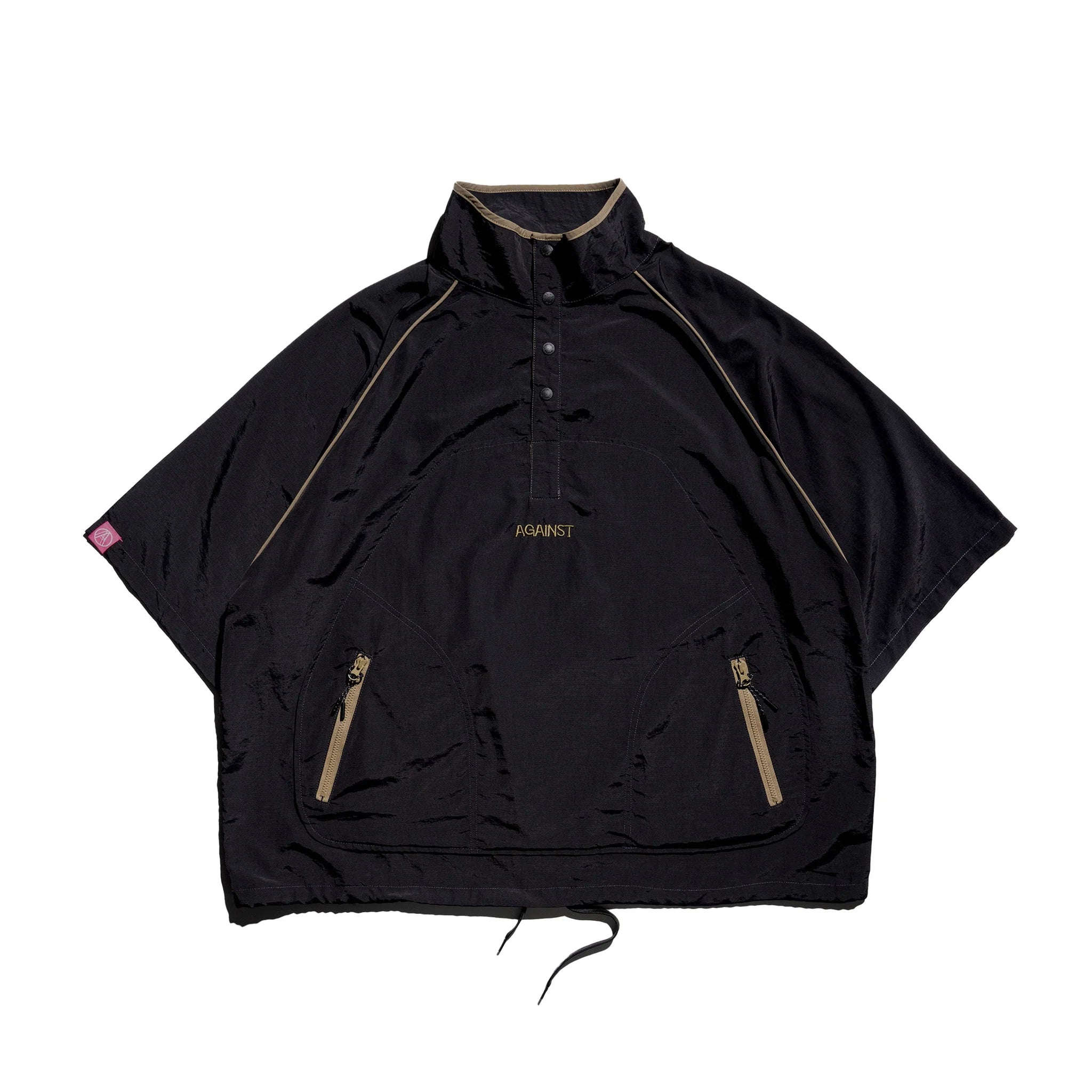 Against Lab | Oversized Half Snap Pullover Shirt Black