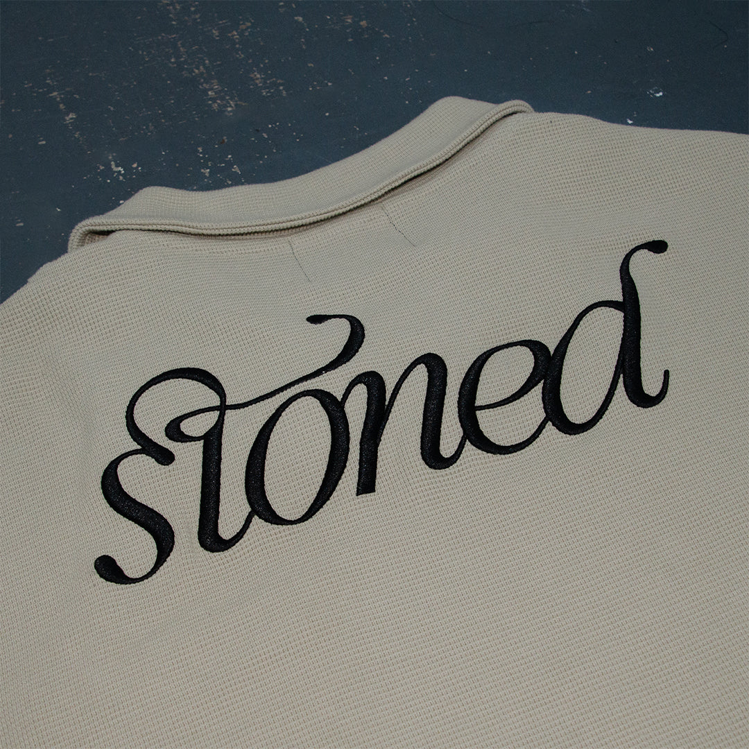 Stoned | Blessed Waffle Open Collar Tee Beige