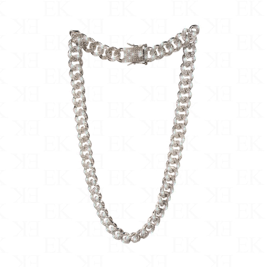 EK | Cuban Link Chain Glass Stone Silver