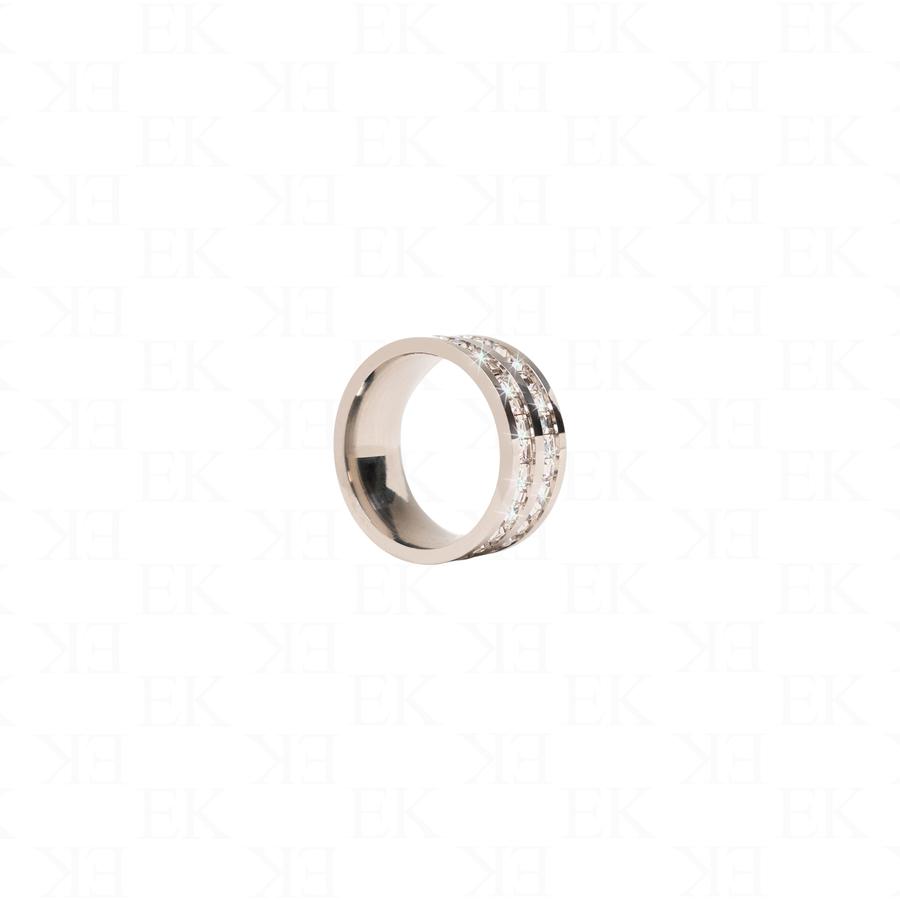 EK | Double Iced Out Band Ring Silver